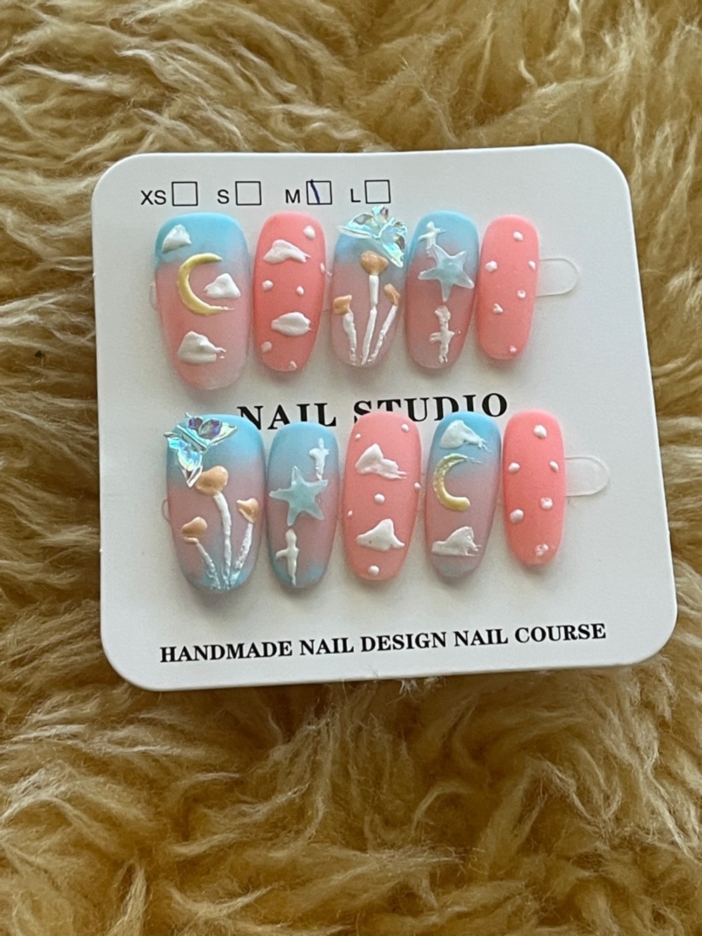 Size M Press-On Nails - Pink & Blue